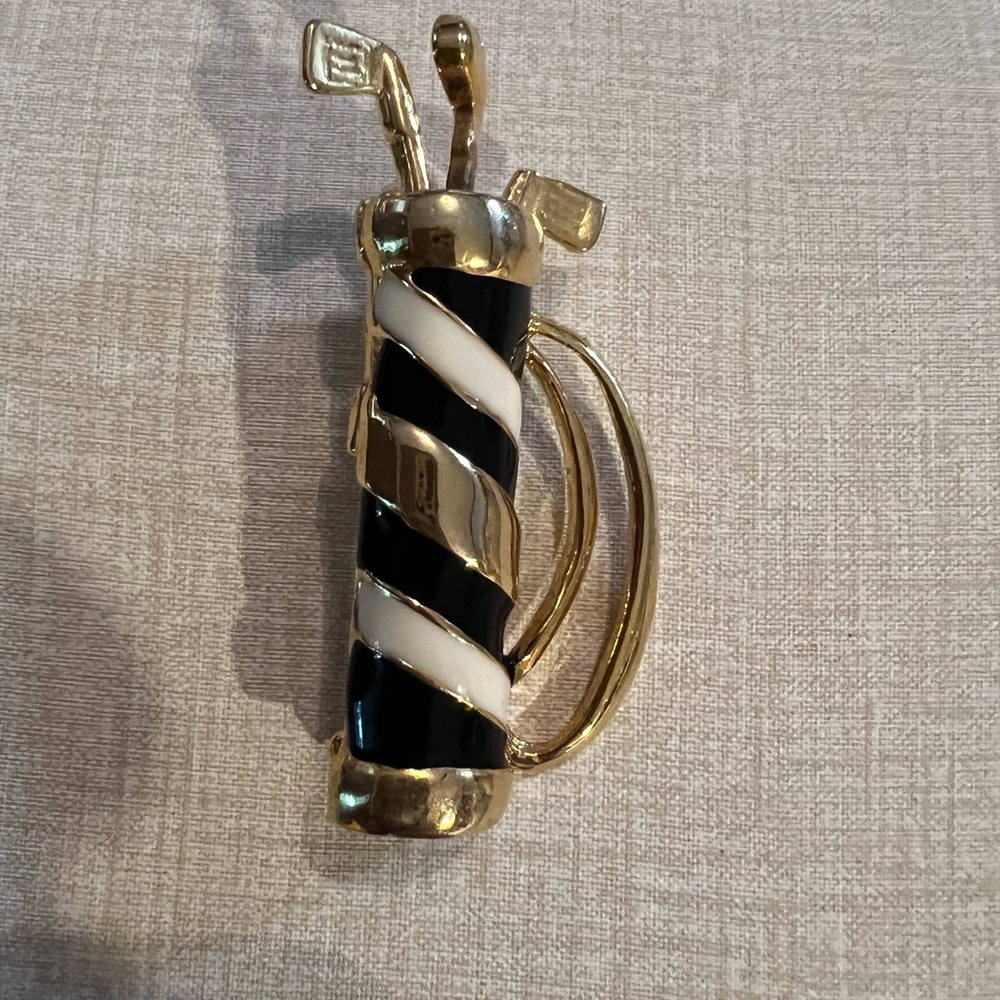 Vintage Siam Gold and Black Golf Enamel Bag Brooch